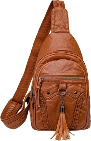 Small Sling Backpack Crossbody Bag Women Chest Bag Sling Bag Small Crossbody PU Leather Satchel Daypack Fashion