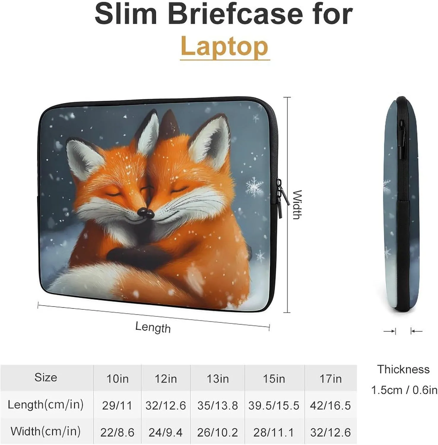 Snowy Fox Laptop Case Sleeve Bag 12inch Durable Shockproof Protective Computer Carrying Cover Briefcase