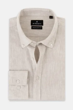 Solid Timberwolf Beige Linen Casual Shirt