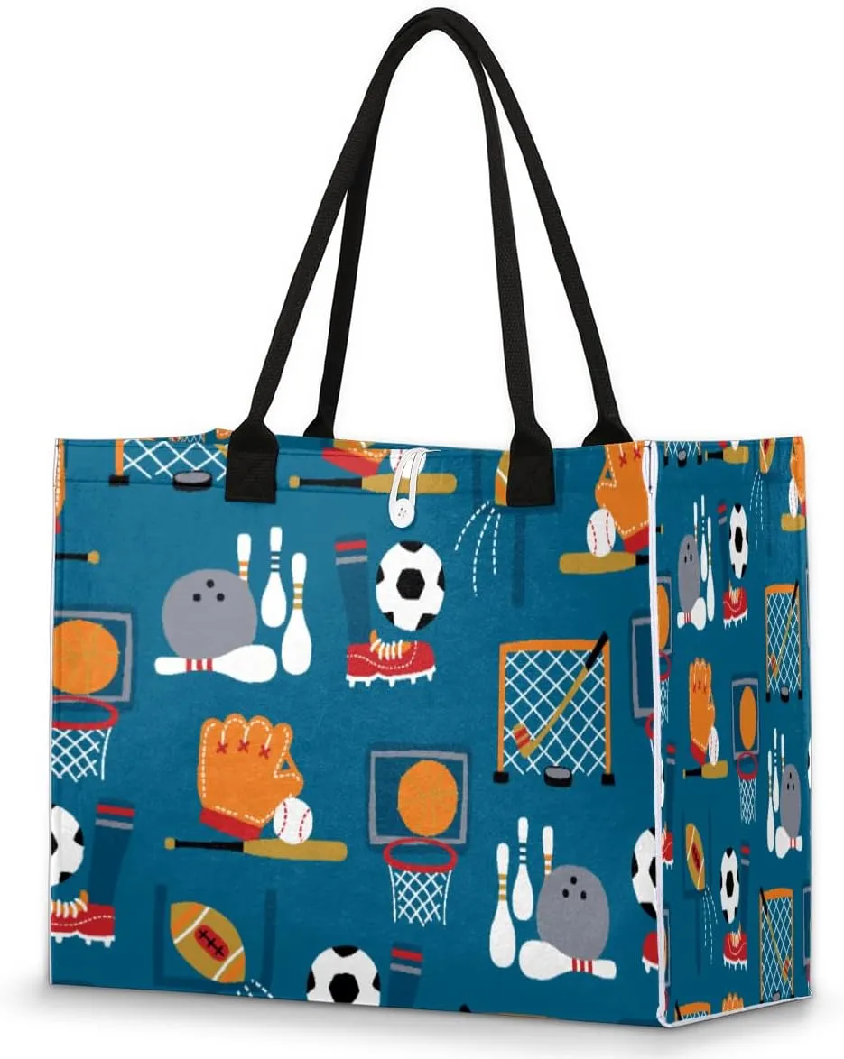 Sports Football Football Bowling Tote Bag for Women Large Beach Bag Reusable Grocery Bags Tote Bag for Work Shopping Travel Beach