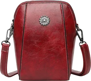 Stand Up Mobile Phone Bags Leather Clutch Bag Women's Vintage Crossbody Bag Messenger Bags Shoulder (Red, One Size)