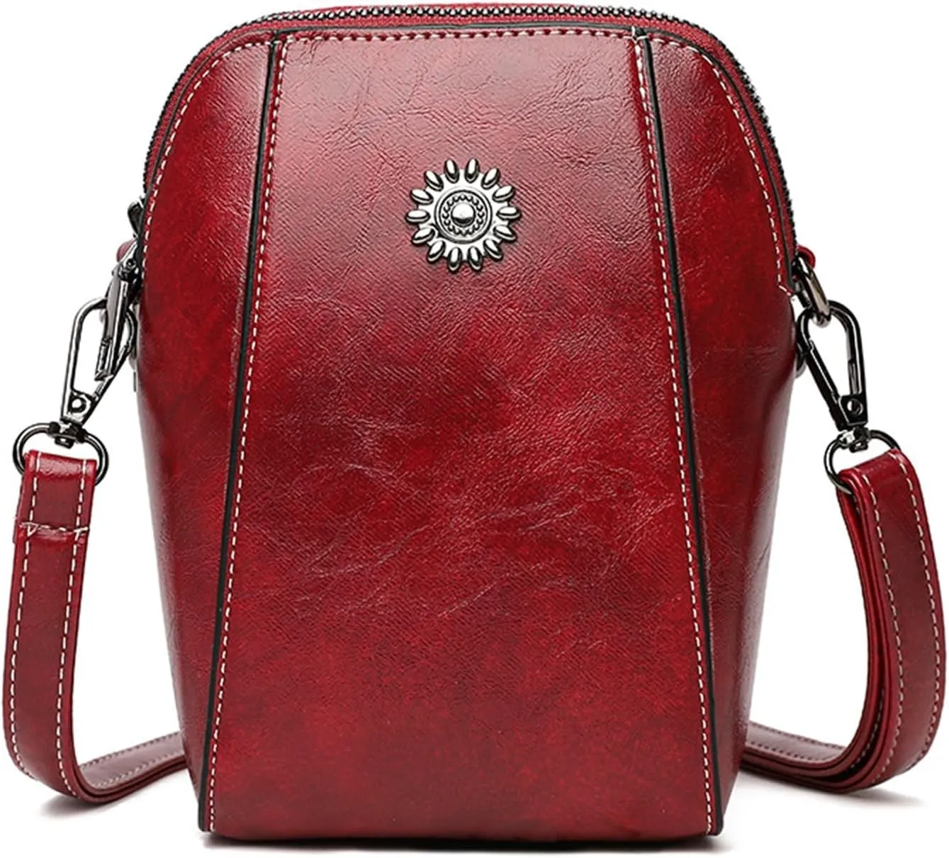 Stand Up Mobile Phone Bags Leather Clutch Bag Women's Vintage Crossbody Bag Messenger Bags Shoulder (Red, One Size)