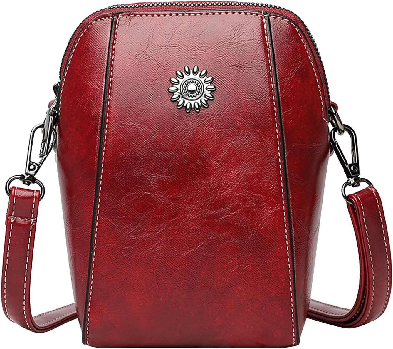 Stand Up Mobile Phone Bags Leather Clutch Bag Women's Vintage Crossbody Bag Messenger Bags Shoulder (Red, One Size)