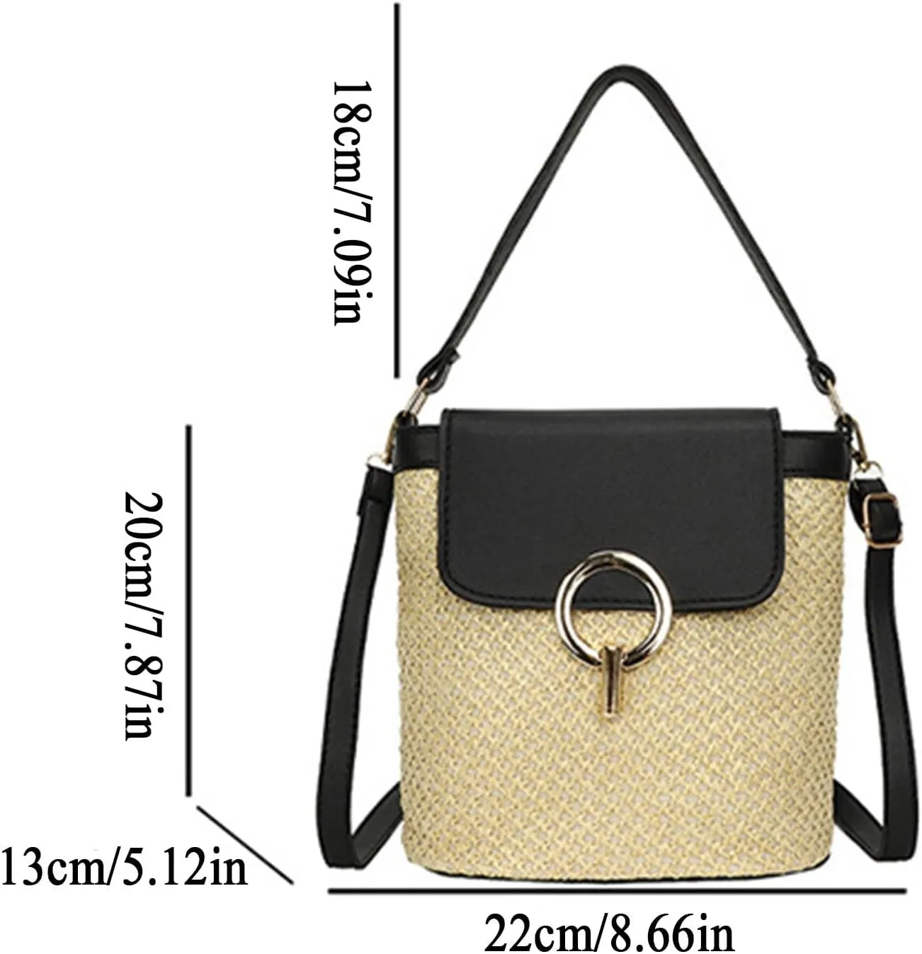 Straw Weave Women Ladies Bucket Handbags Summer Beach Shoulder Bags Messenger Bag Backpack Leather (C, One Size)