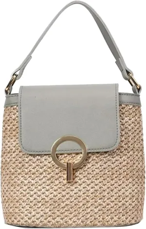 Straw Weave Women Ladies Bucket Handbags Summer Beach Shoulder Bags Messenger Bag Backpack Leather (C, One Size)