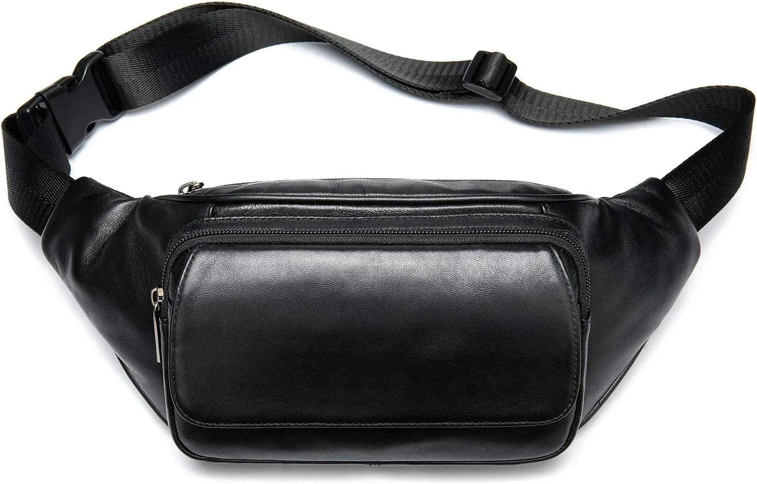 Stylish Fanny Packs for Women Luxury Lambskin Leather Waist Bag For Party Club Hands-Free Hip Purse Belt Pouch Bumbag Black Flap
