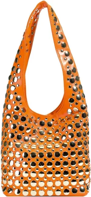 Stylish Studded Hobo Bag Y2K Rivets Bucket Purse for Women Trendy Small Shoulder Tote Handbag