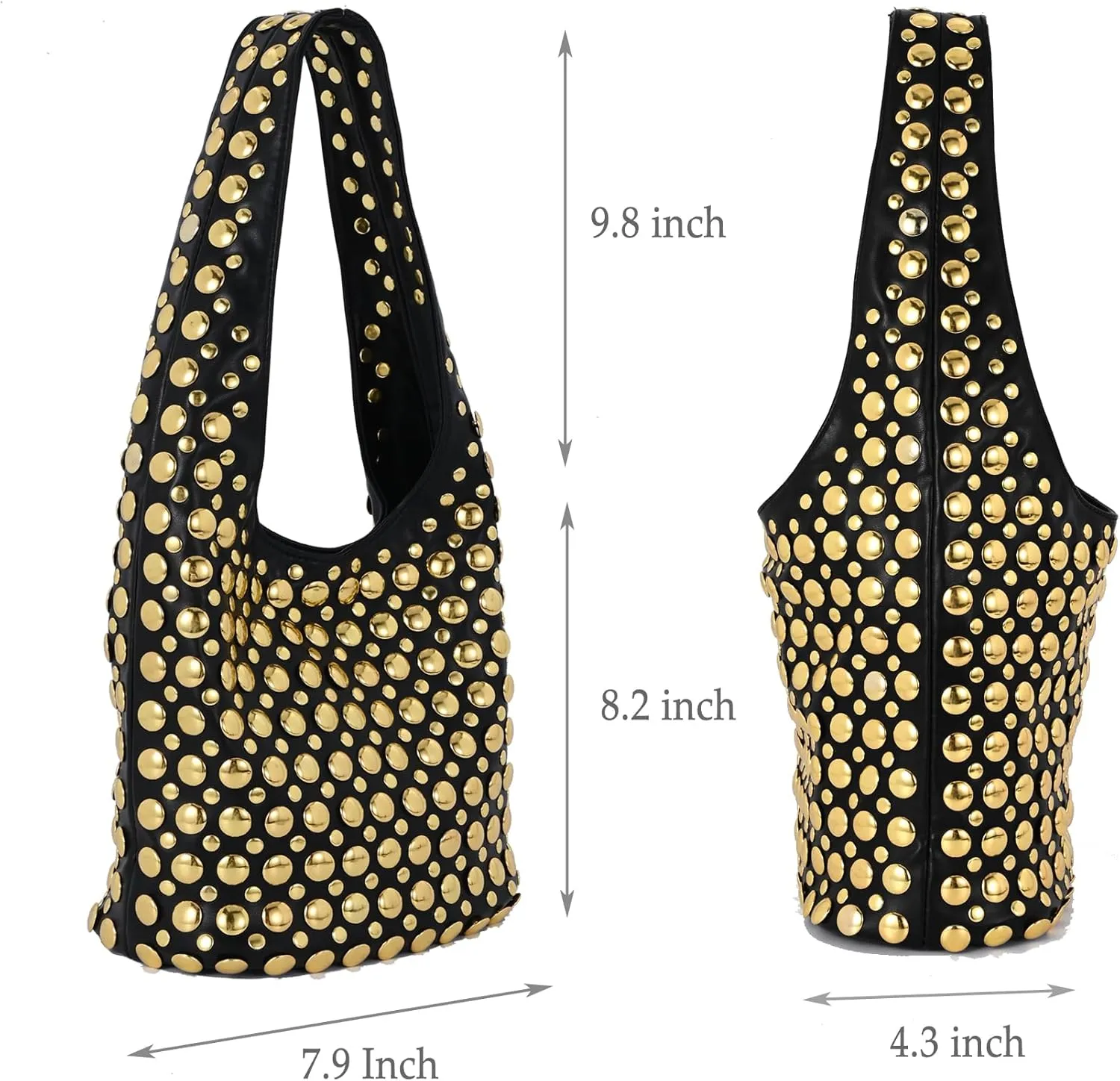 Stylish Studded Hobo Bag Y2K Rivets Bucket Purse for Women Trendy Small Shoulder Tote Handbag