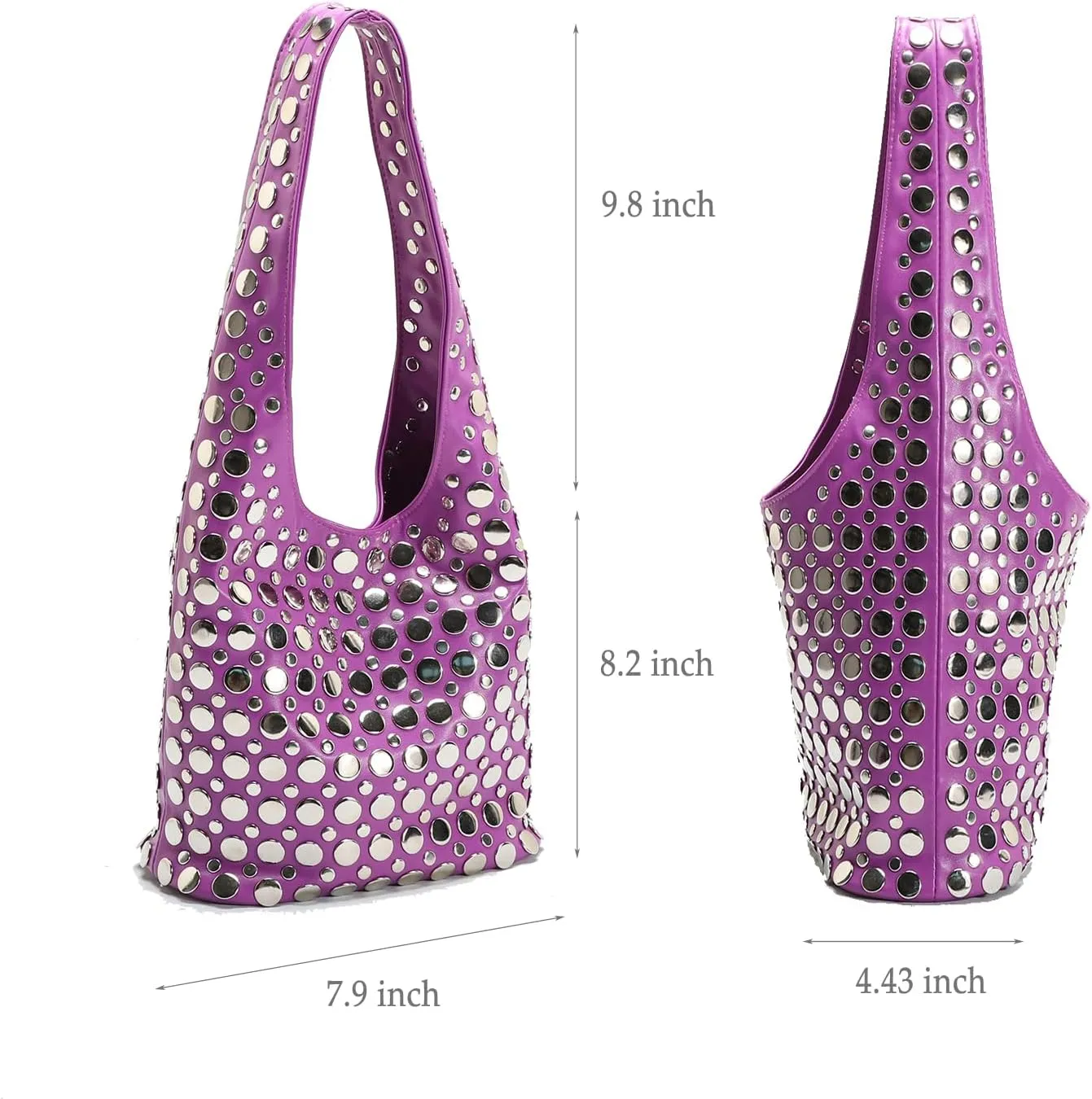Stylish Studded Hobo Bag Y2K Rivets Bucket Purse for Women Trendy Small Shoulder Tote Handbag