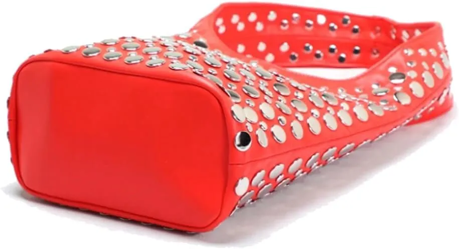 Stylish Studded Hobo Bag Y2K Rivets Bucket Purse for Women Trendy Small Shoulder Tote Handbag