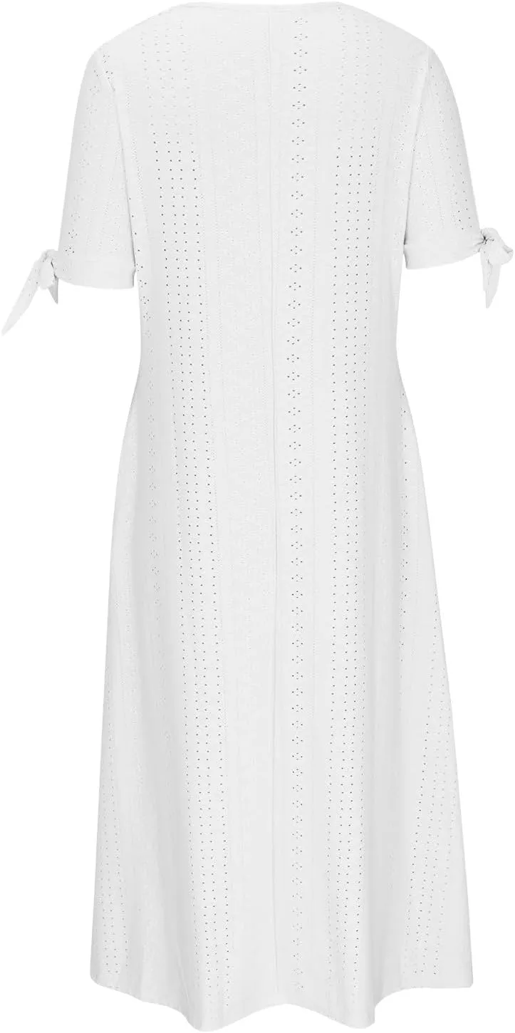 Summer Eyelet Dresses for Women Boho 2025 Trendy V Neck Short Sleeve Maxi Dress Casual Spring Beach Vacation Outfits