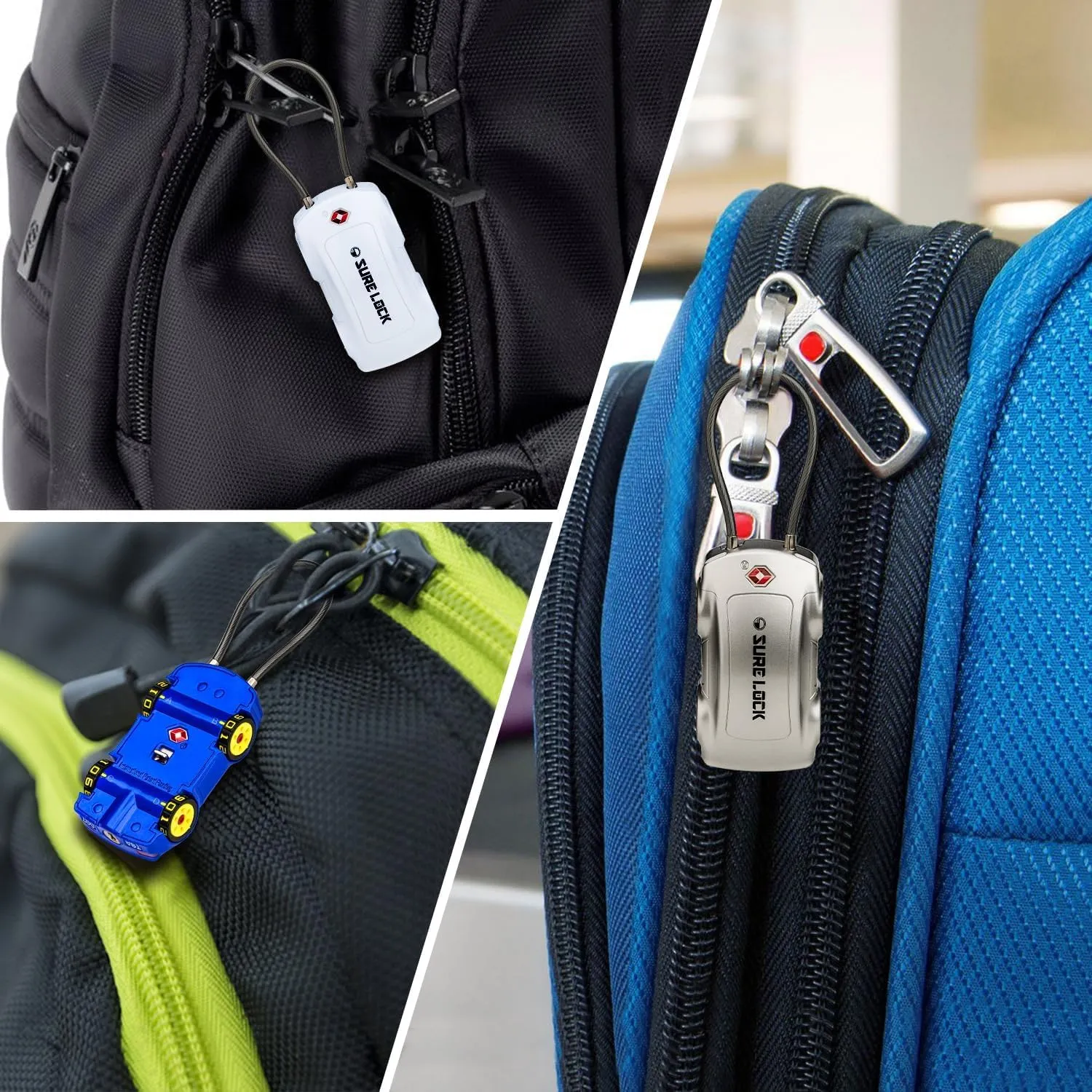 SURE LOCK TSA007 Approved 4-Digit Combination Luggage Lock - Car Shape Design Travel Lock for Suitcases, Backpacks & Gym Bags (10,000 Combos, 1 Pack Grey)