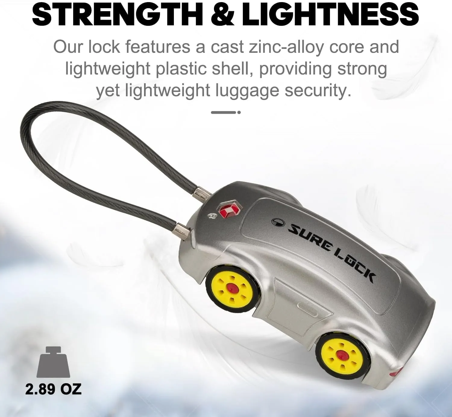SURE LOCK TSA007 Approved 4-Digit Combination Luggage Lock - Car Shape Design Travel Lock for Suitcases, Backpacks & Gym Bags (10,000 Combos, 1 Pack Grey)