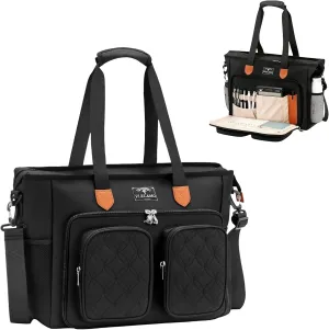 Teacher Tote Bag 15.6 Inch Work, Nurse Bag Professional Laptop Tote Computer Messenger Shoulder Bags, Laptop Briefcase for Office, College, Nursing, Black
