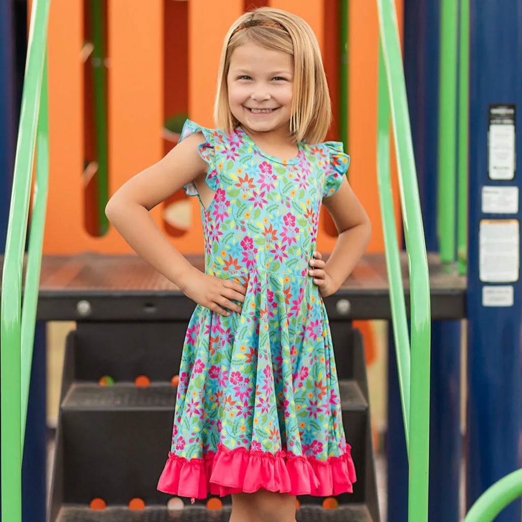Teal Hawaiian Twirl Dress