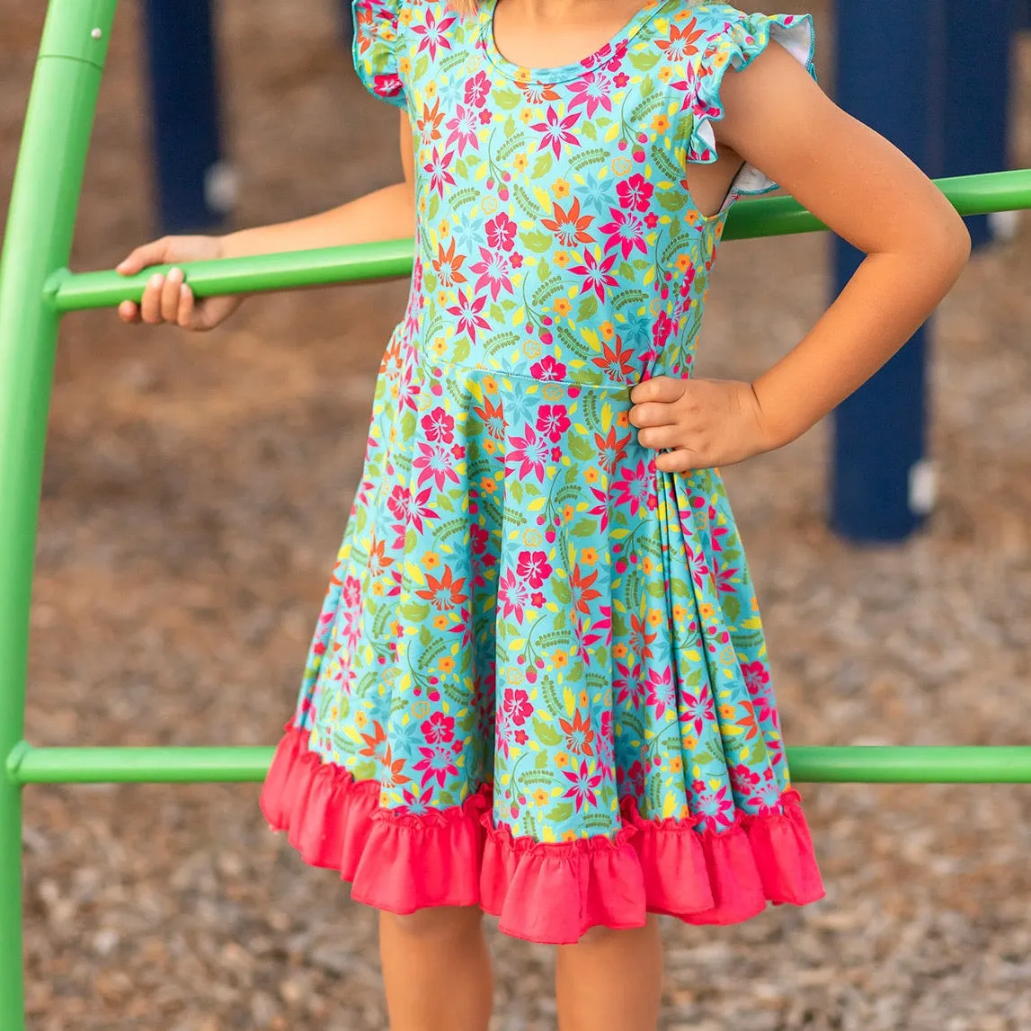 Teal Hawaiian Twirl Dress