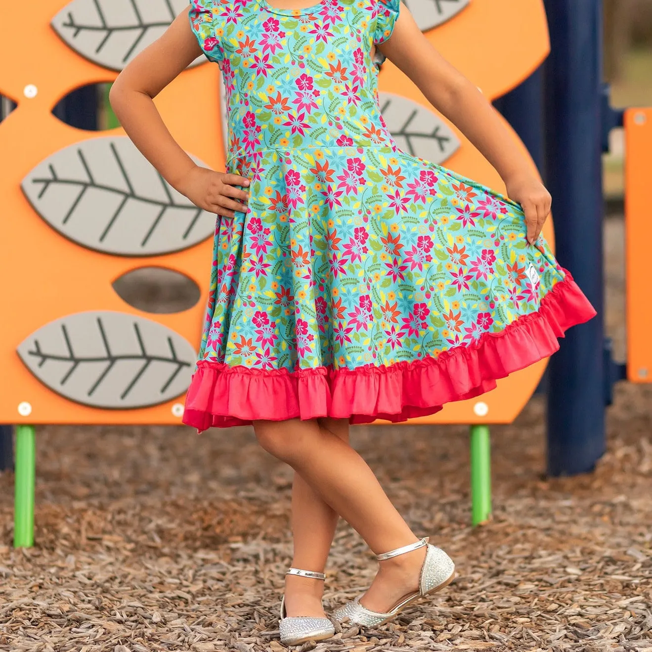 Teal Hawaiian Twirl Dress