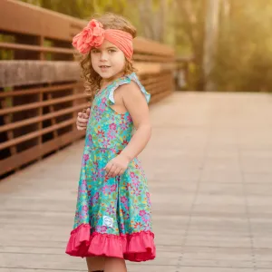 Teal Hawaiian Twirl Dress