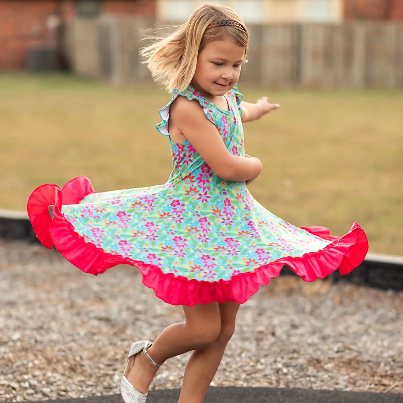 Teal Hawaiian Twirl Dress