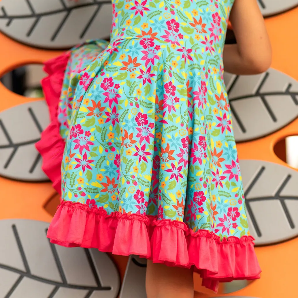 Teal Hawaiian Twirl Dress