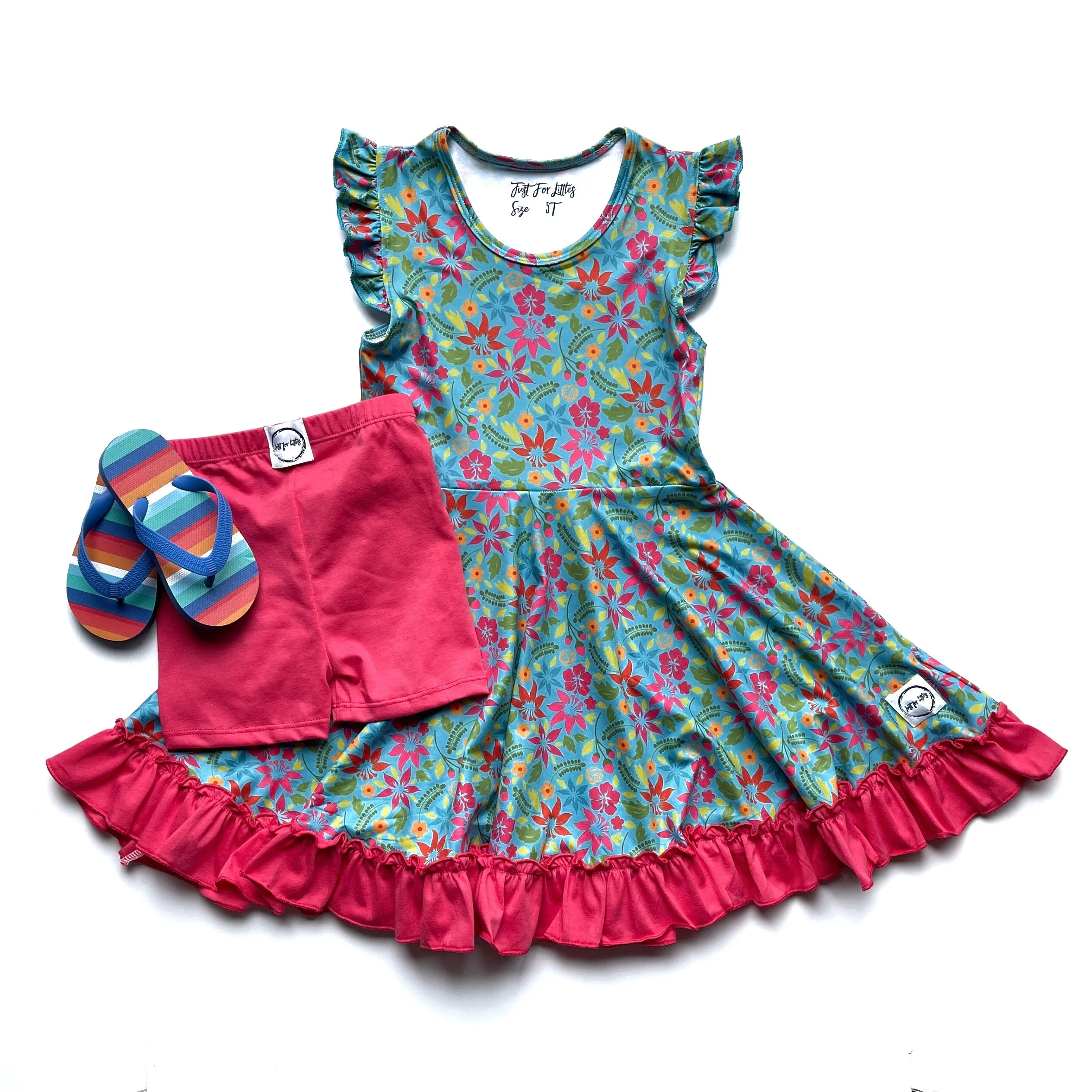 Teal Hawaiian Twirl Dress