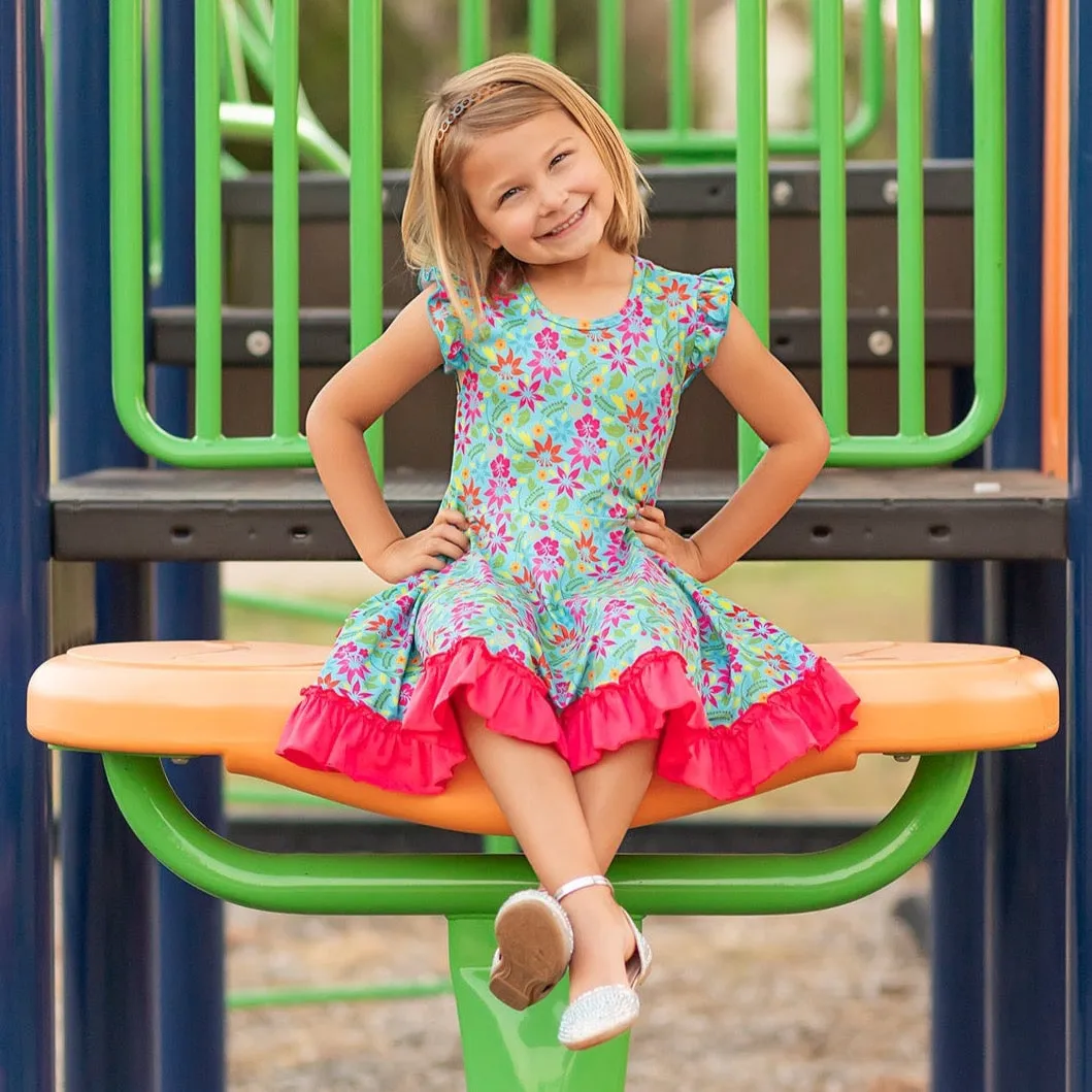 Teal Hawaiian Twirl Dress