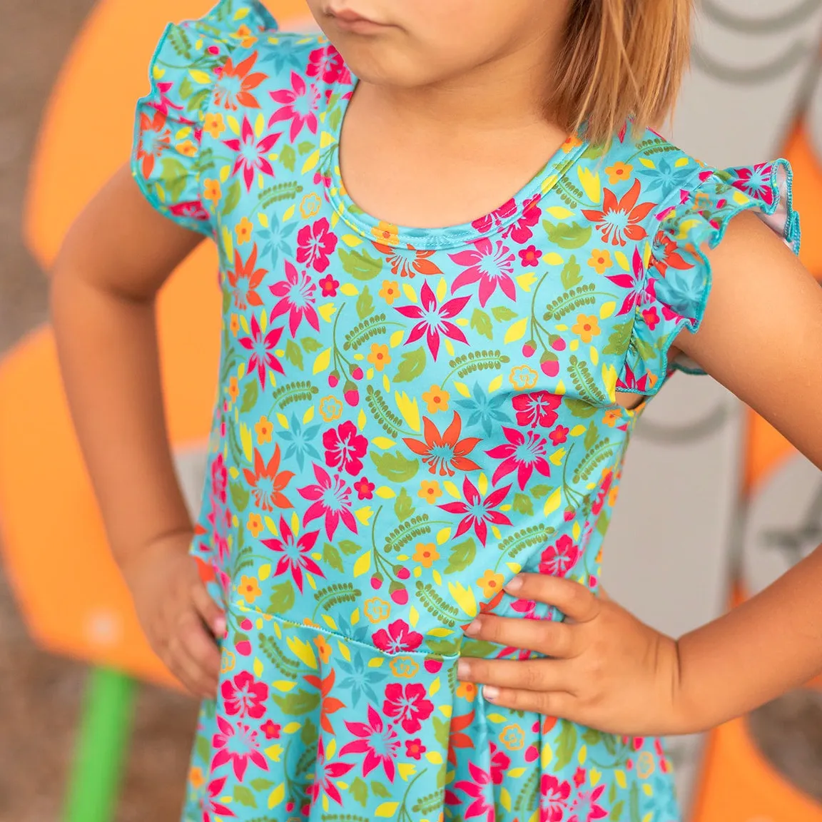 Teal Hawaiian Twirl Dress