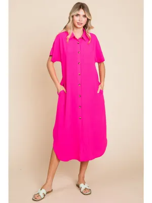 The Fun and Flowy Midi Dress in Hot Pink