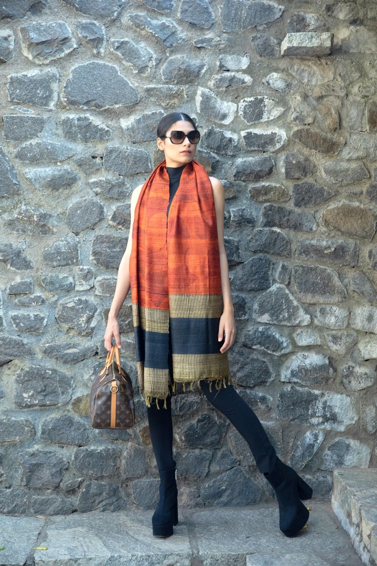 The 'Ginko Leaf' Tussar Silk Scarf