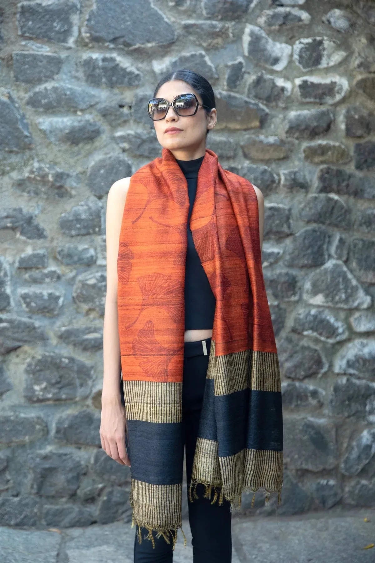 The 'Ginko Leaf' Tussar Silk Scarf