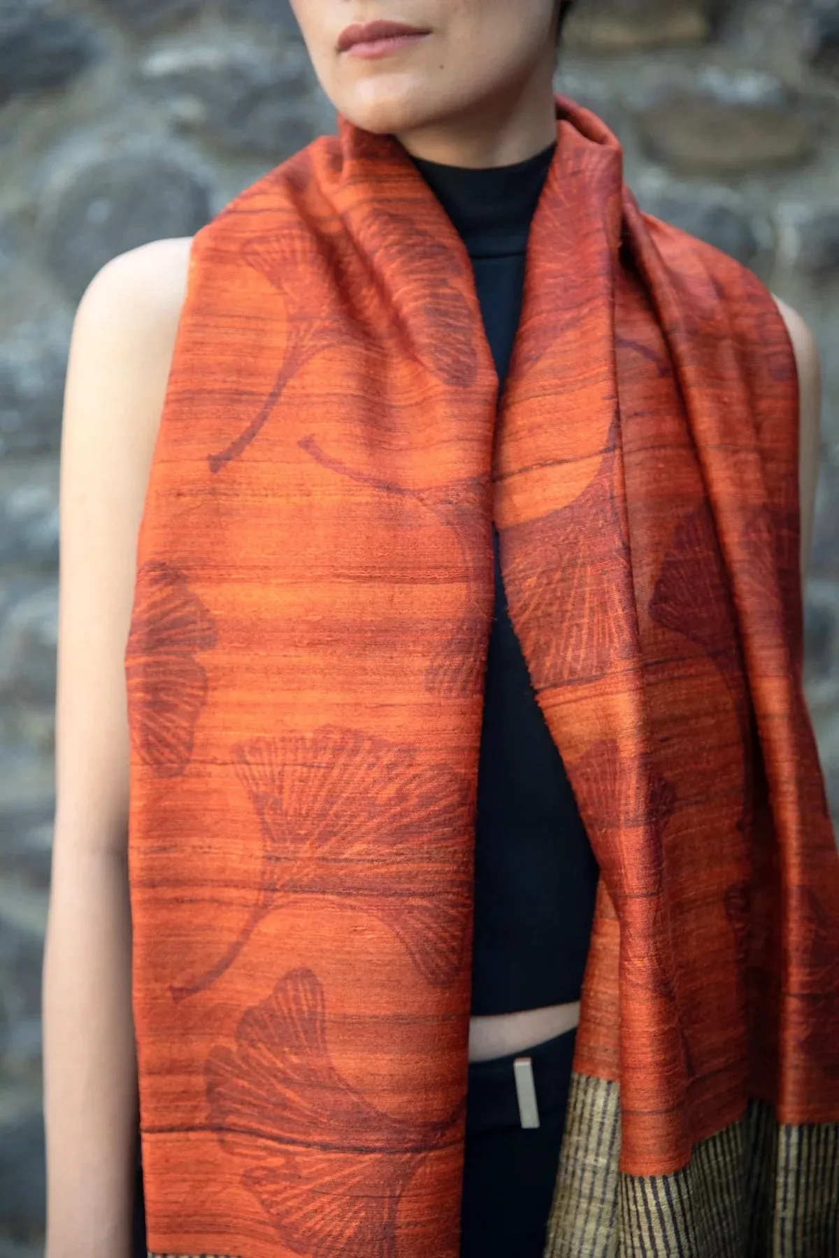 The 'Ginko Leaf' Tussar Silk Scarf