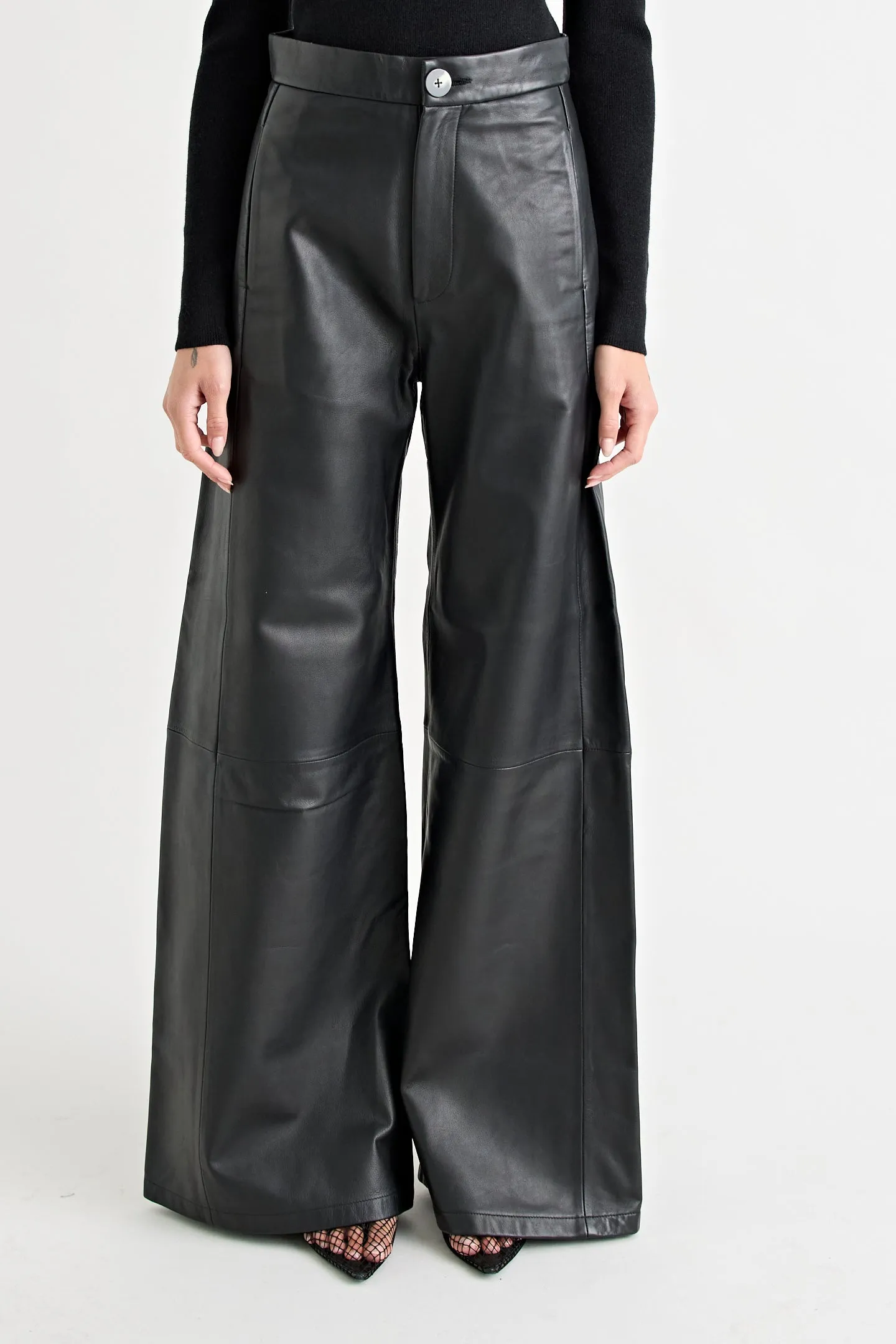 THE MARCELLE LEATHER WIDE LEG PANT | BLACK