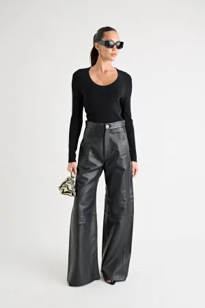 THE MARCELLE LEATHER WIDE LEG PANT | BLACK