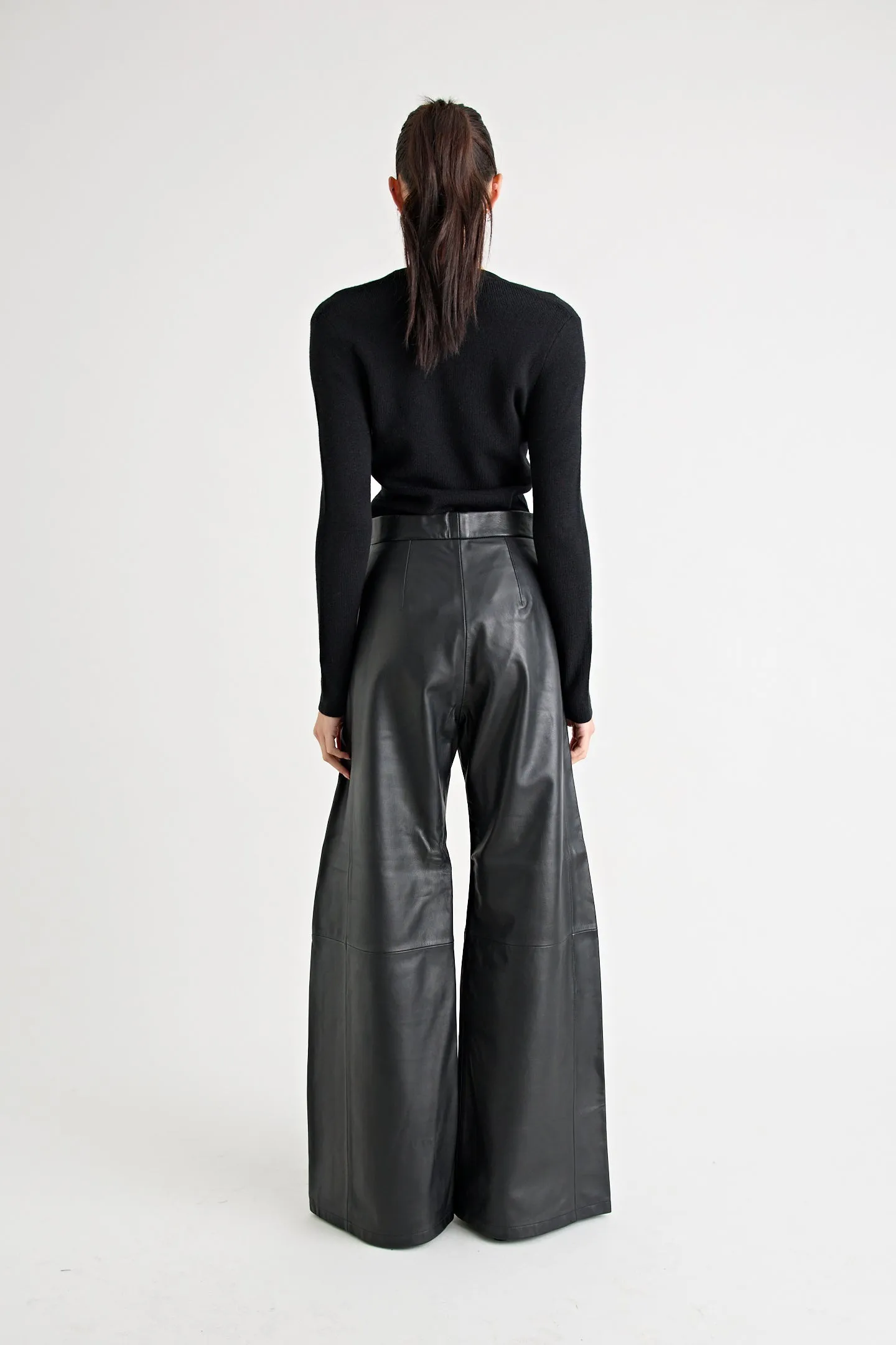 THE MARCELLE LEATHER WIDE LEG PANT | BLACK