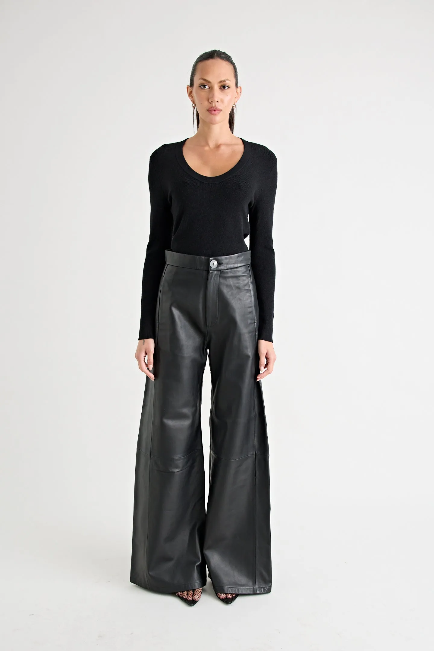 THE MARCELLE LEATHER WIDE LEG PANT | BLACK