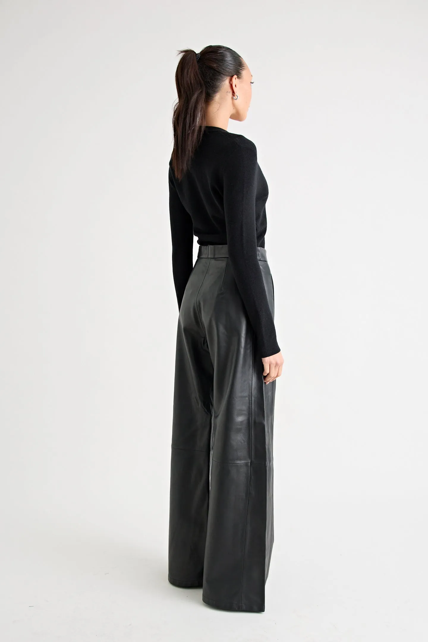 THE MARCELLE LEATHER WIDE LEG PANT | BLACK
