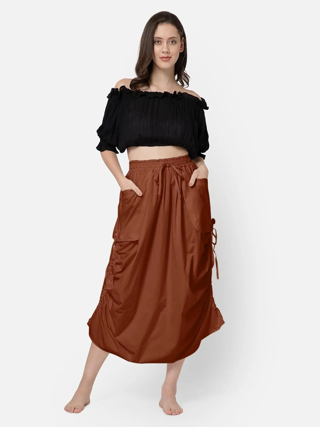 ThePirateDressing Women's 100% Cotton Maxi Boho Bohemian Hippie Gypsy Skirt with Side Hanging Pockets