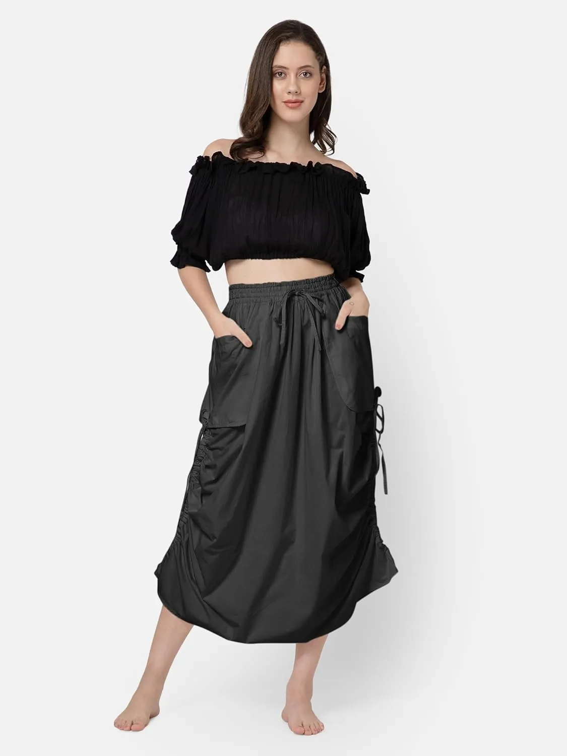 ThePirateDressing Women's 100% Cotton Maxi Boho Bohemian Hippie Gypsy Skirt with Side Hanging Pockets