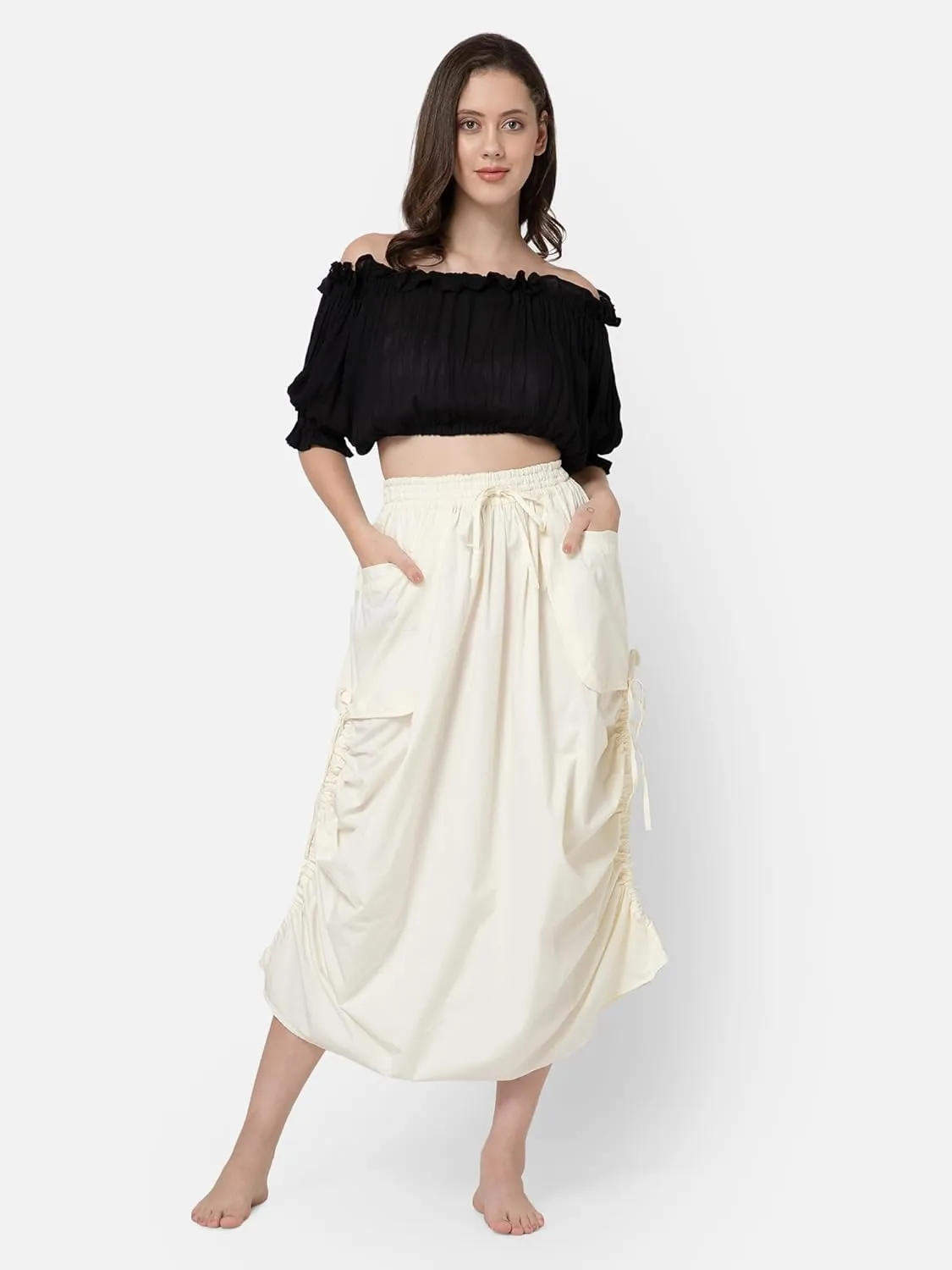 ThePirateDressing Women's 100% Cotton Maxi Boho Bohemian Hippie Gypsy Skirt with Side Hanging Pockets