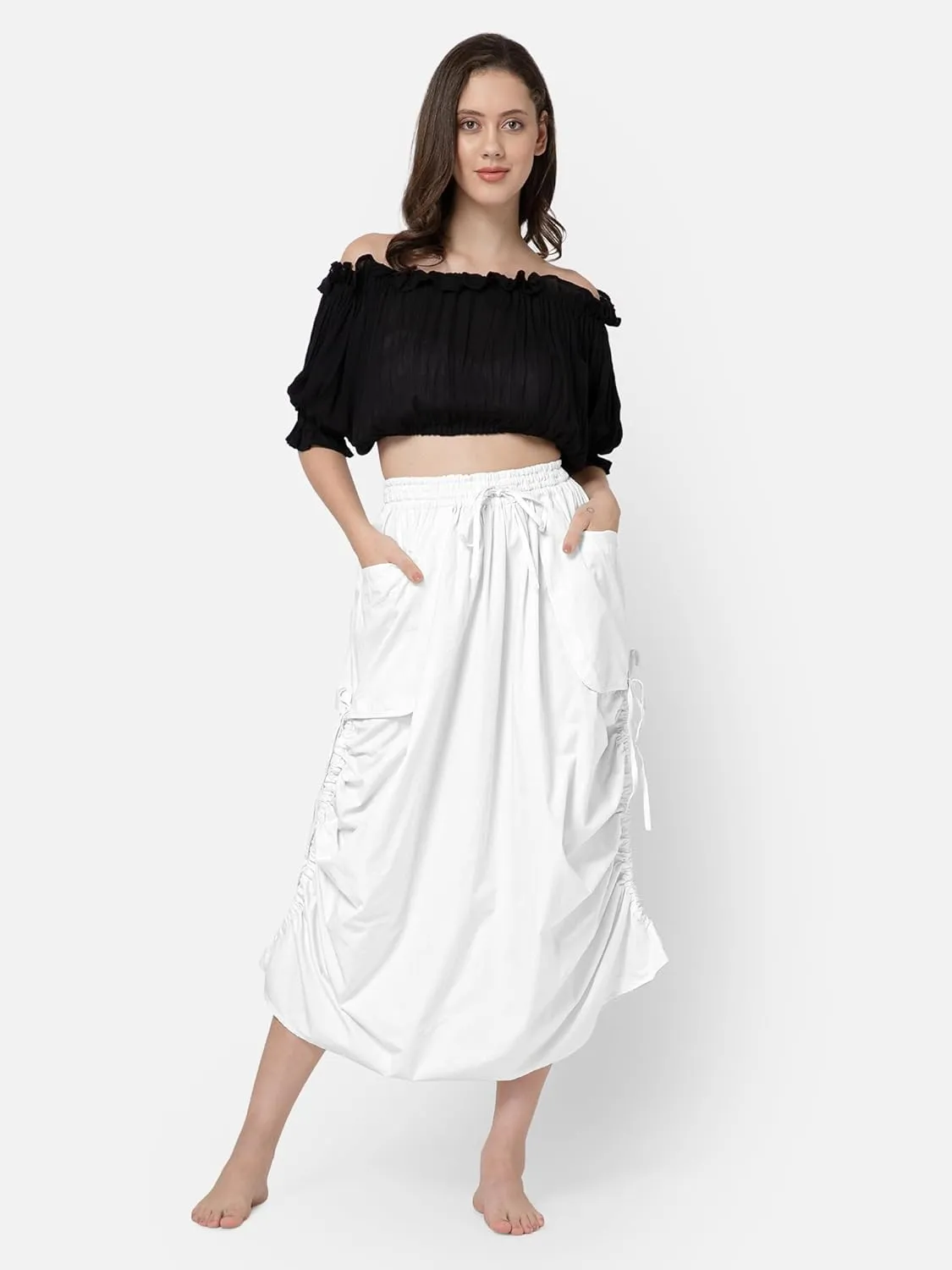 ThePirateDressing Women's 100% Cotton Maxi Boho Bohemian Hippie Gypsy Skirt with Side Hanging Pockets