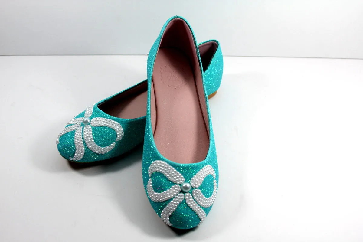 Tiffany Blue Flats with White Bows