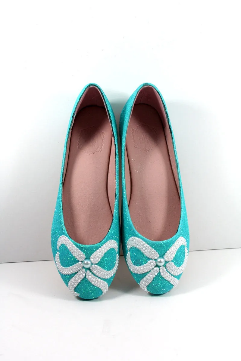 Tiffany Blue Flats with White Bows