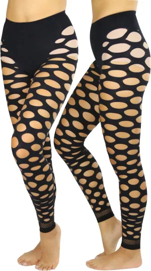 ToBeInStyle Women's Pothole & Slashed Footless Design Leggings