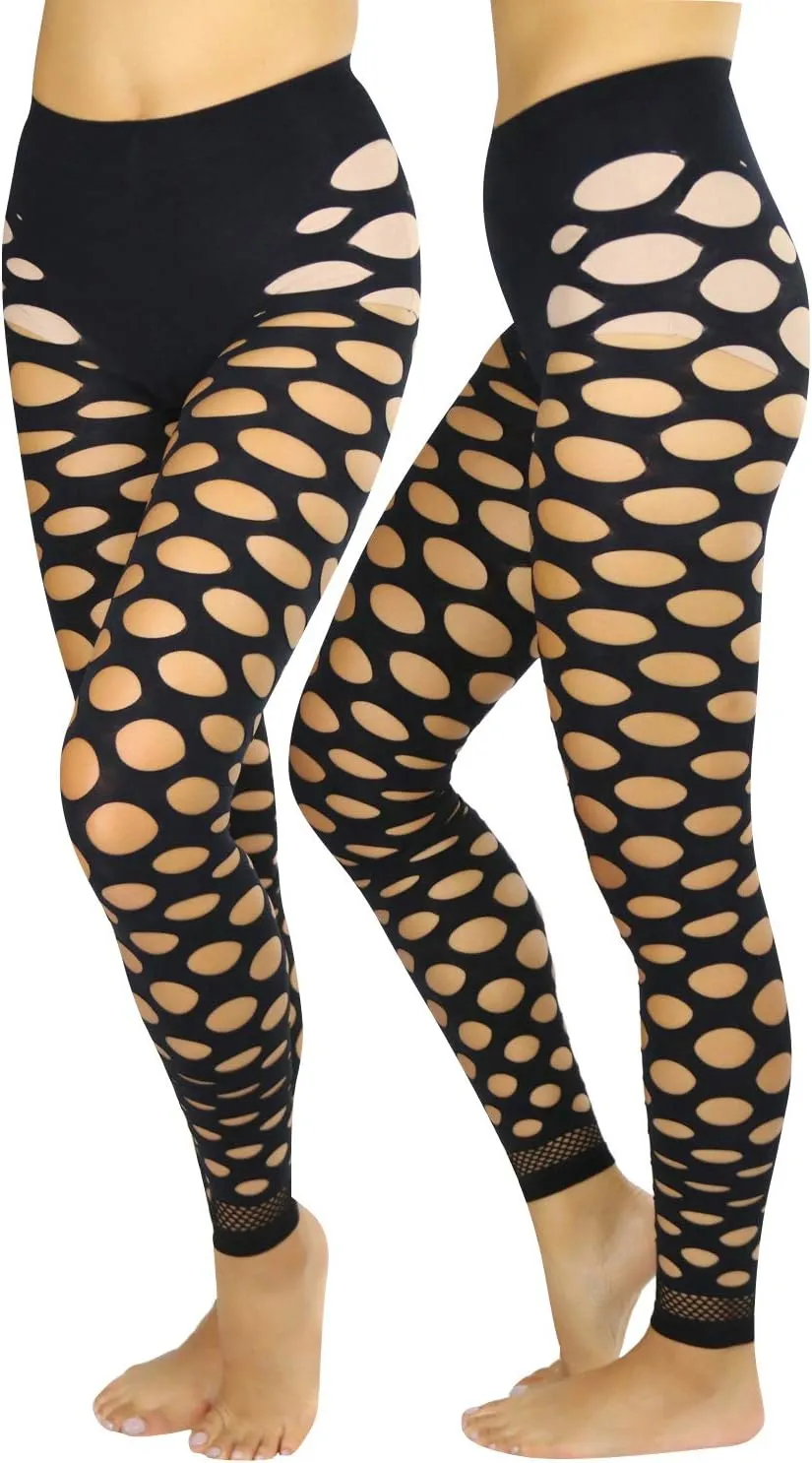 ToBeInStyle Women's Pothole & Slashed Footless Design Leggings