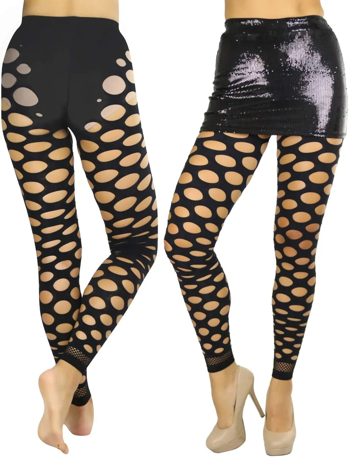 ToBeInStyle Women's Pothole & Slashed Footless Design Leggings