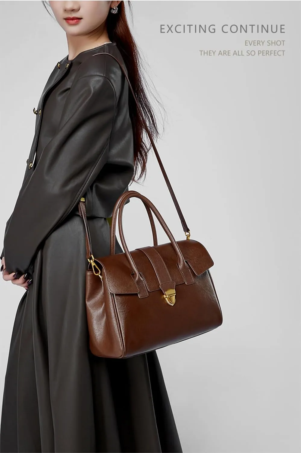 Top handle Handbag for WomenGenuine Leather Tote Retro Satchel Tote bags briefcases fashionable commuter bags