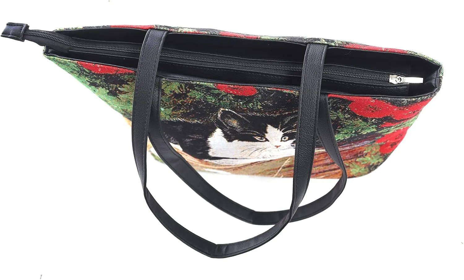 tote Bag for Women with Zipper and Pockets,Polyester Tote Bag Pattern Tote Purse Women Handbag Floral Tote Bag
