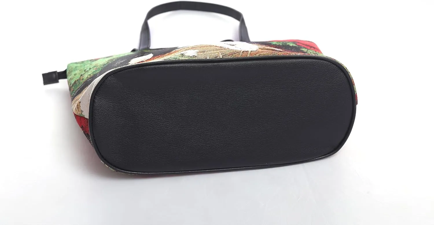 tote Bag for Women with Zipper and Pockets,Polyester Tote Bag Pattern Tote Purse Women Handbag Floral Tote Bag