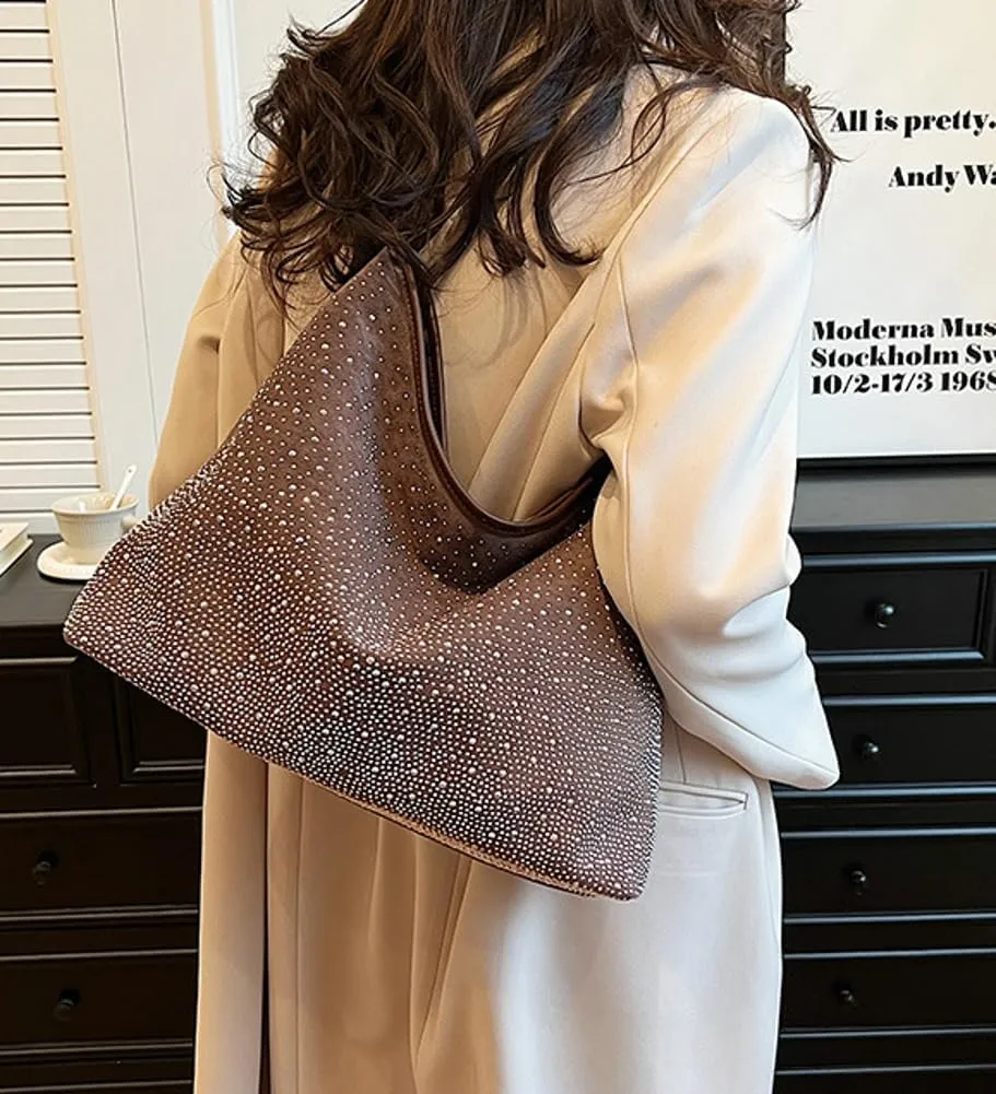 Tote Bags for Women Shiny Rhinestone Evening Hobo Bags Y2K Stylish Shoulder Handbag Satchel Purse with Zip