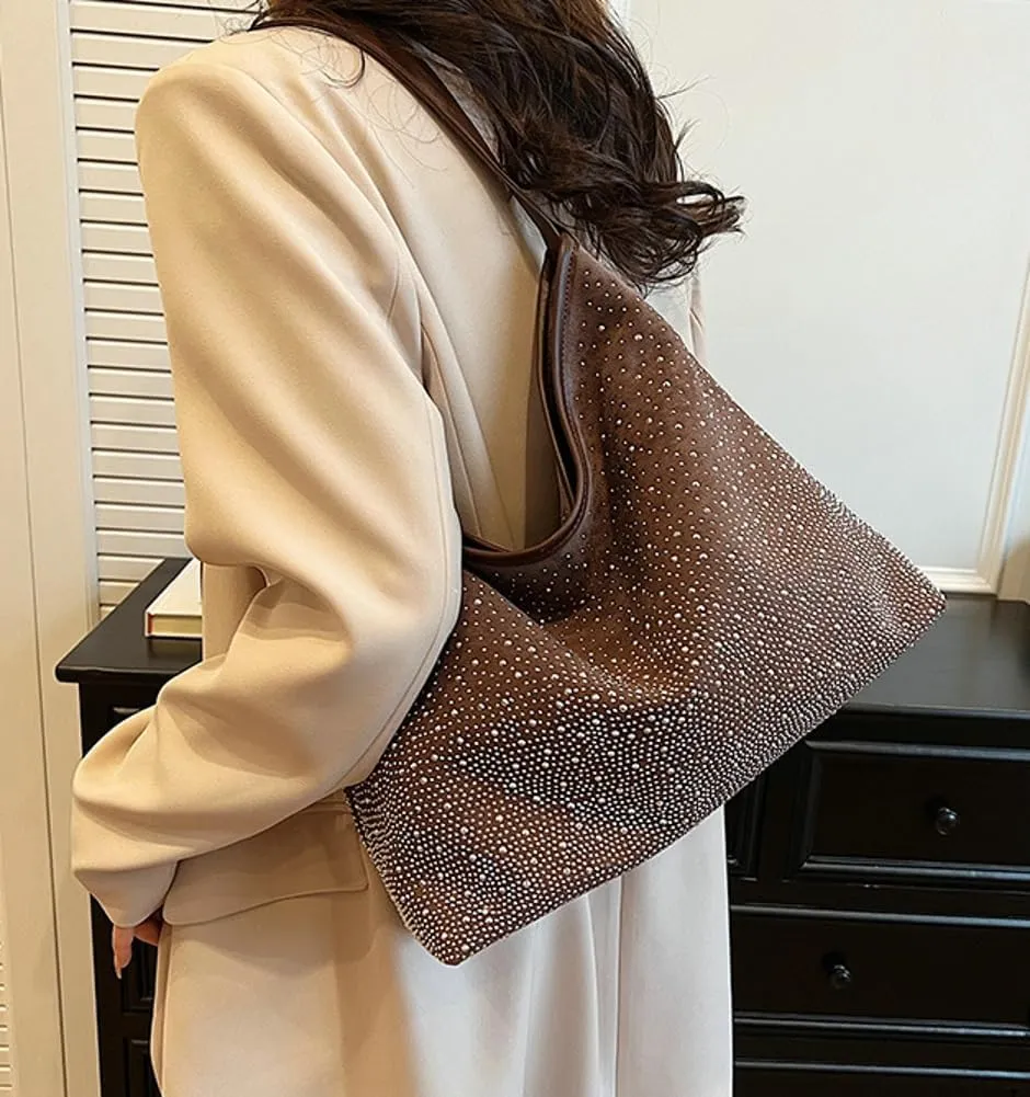 Tote Bags for Women Shiny Rhinestone Evening Hobo Bags Y2K Stylish Shoulder Handbag Satchel Purse with Zip